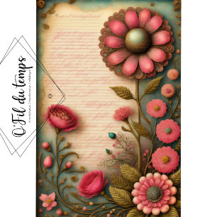 Flowers & Postcard Nr. 4 Vintage Tissue Paper Seidenpapier