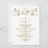 Flowers Primera Comunión Triplets Holy Communion Einladung (Vorderseite)