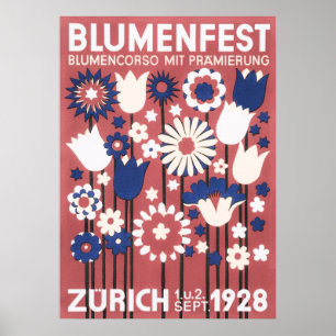 Flowers Print, Bloomfest, Colorful Retro Vintage Poster