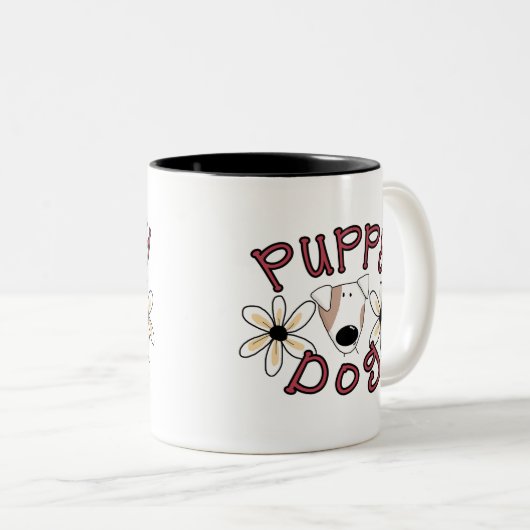 Flowers Puppy Dog Zweifarbige Tasse (VorderseiteRechts)