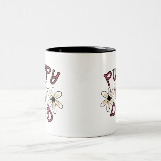 Flowers Puppy Dog Zweifarbige Tasse (Mittel)