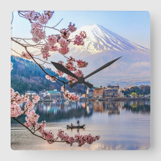 Flowers | Spring Cherry Blossoms Japan Quadratische Wanduhr (Vorderseite)