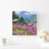 Flowers | Summer Matterhorn Switzerland Quadratische Wanduhr (Zuhause)
