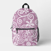 Flowers Swirls Dusty Pink White Pattern Whimsical Bedruckter Rucksack (Vorderseite)