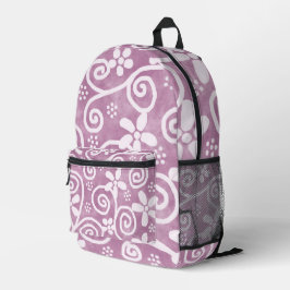 Flowers Swirls Dusty Pink White Pattern Whimsical Bedruckter Rucksack
