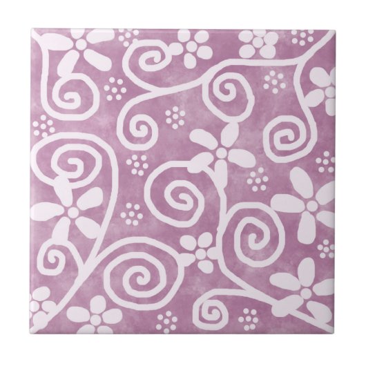 Flowers Swirls Dusty Pink White Pattern Whimsical Fliese (Vorderseite)