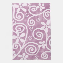 Flowers Swirls Dusty Pink White Pattern Whimsical Geschirrtuch