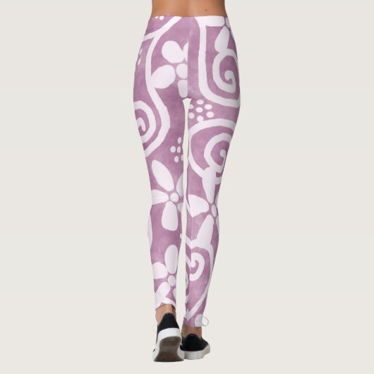 Flowers Swirls Dusty Pink White Pattern Whimsical Leggings (Rückseite)