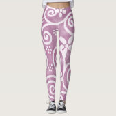 Flowers Swirls Dusty Pink White Pattern Whimsical Leggings (Vorderseite)