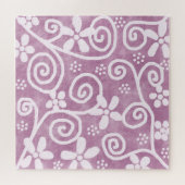 Flowers Swirls Dusty Pink White Pattern Whimsical Puzzle (Horizontal)