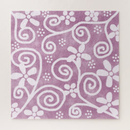 Flowers Swirls Dusty Pink White Pattern Whimsical Puzzle