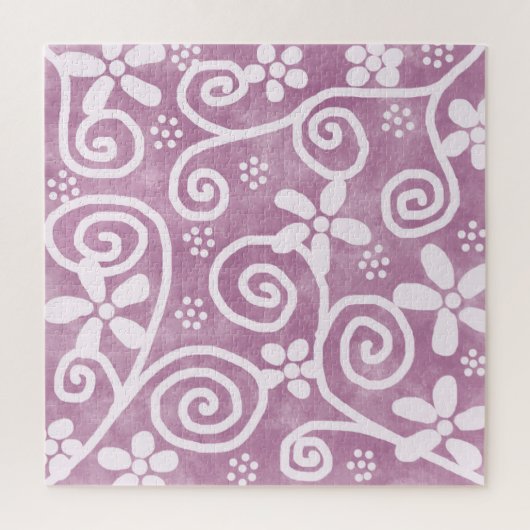 Flowers Swirls Dusty Pink White Pattern Whimsical Puzzle (Vertikal)