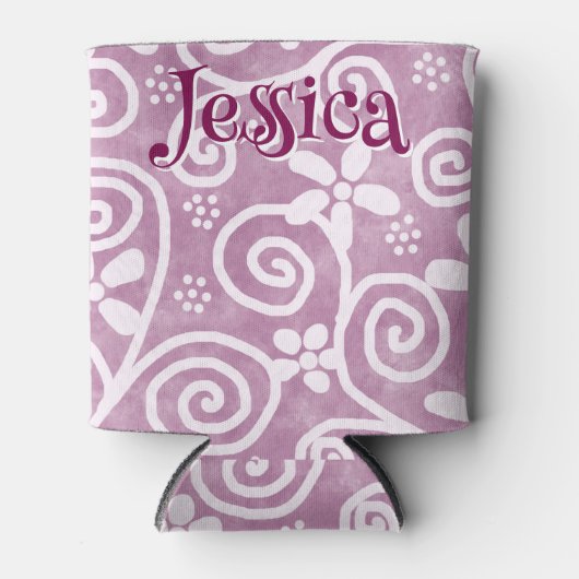Flowers Swirls Pink White Pattern Personalized Dosenkühler (Vorderseite)