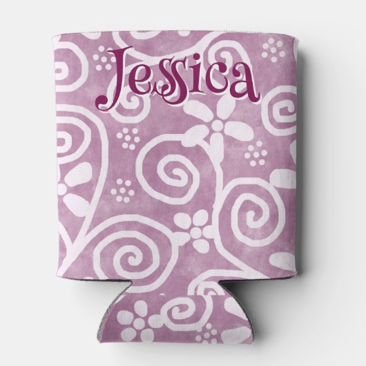 Flowers Swirls Pink White Pattern Personalized Dosenkühler (Rückseite)