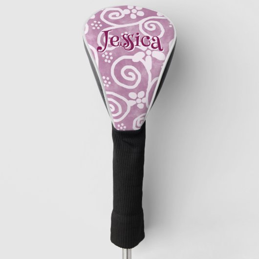 Flowers Swirls Pink White Pattern Personalized Golf Headcover (Vorderseite)