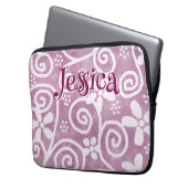 Flowers Swirls Pink White Pattern Personalized Laptopschutzhülle (Vorderseite Links)