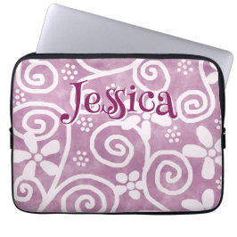 Flowers Swirls Pink White Pattern Personalized Laptopschutzhülle