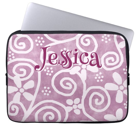 Flowers Swirls Pink White Pattern Personalized Laptopschutzhülle (Vorderseite)