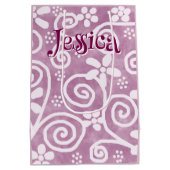 Flowers Swirls Pink White Pattern Personalized Mittlere Geschenktüte (Rückseite)