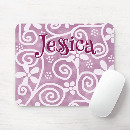 Flowers Swirls Pink White Pattern Personalized Mousepad (Mit Mouse)