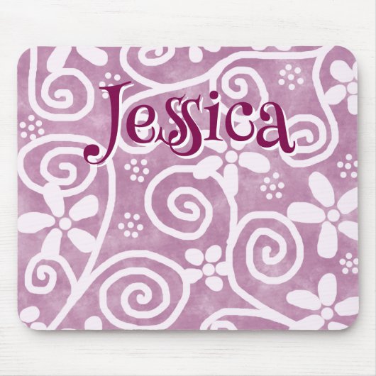 Flowers Swirls Pink White Pattern Personalized Mousepad (Vorne)