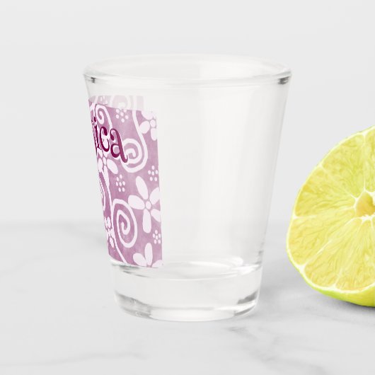 Flowers Swirls Pink White Pattern Personalized Schnapsglas (Rechts)
