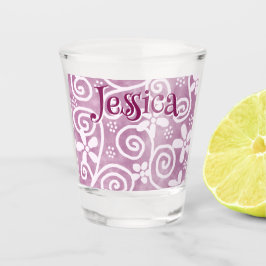 Flowers Swirls Pink White Pattern Personalized Schnapsglas