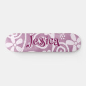 Flowers Swirls Pink White Pattern Personalized Skateboard (Horizontal)