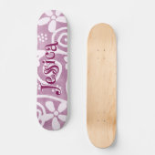 Flowers Swirls Pink White Pattern Personalized Skateboard (Vorderseite)