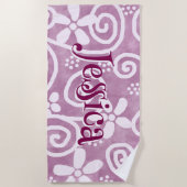 Flowers Swirls Pink White Pattern Personalized Strandtuch (Vorderseite)