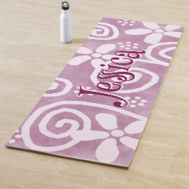 Flowers Swirls Pink White Pattern Personalized Yogamatte