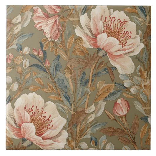 Flowers,Vintage, Glamorous Garden Blooms Fliese (Vorderseite)