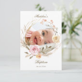 flowers wreath Baptism small thank you cards Einladung (Stehend Vorderseite)