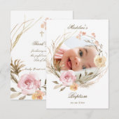 flowers wreath Baptism small thank you cards Einladung (Vorne/Hinten)