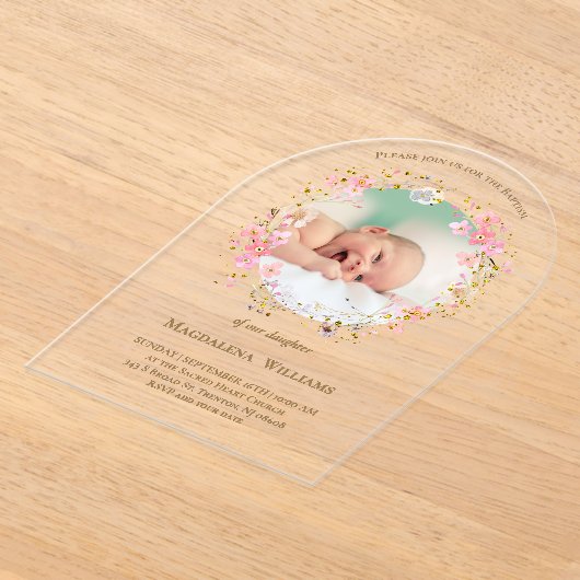 flowers wreath photo frame | Baptism Invitation Acryleinladungen (Ablage )