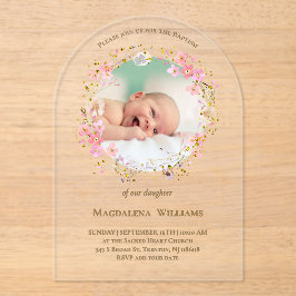flowers wreath photo frame | Baptism Invitation Acryleinladungen