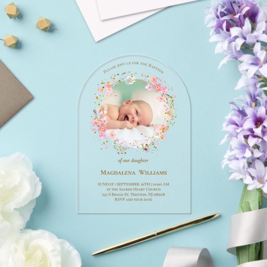 flowers wreath photo frame | Baptism Invitation Acryleinladungen (Insitu (Hochzeit))