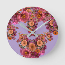 Flowers Zinnia Bouquet Maureen Girard Colorful Runde Wanduhr
