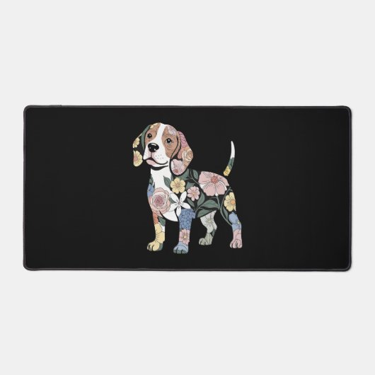 Flowery Beagle Silhuette Design Schreibtischunterlage (Vorderseite)