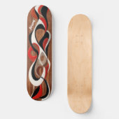 Flowing abstract black, red, white on walnut skateboard (Vorderseite)