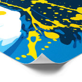 Flowing Blue Waves with Yellow Paint Splashes Poster (Ecke)