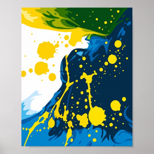 Flowing Blue Waves with Yellow Paint Splashes Poster (Vorne)