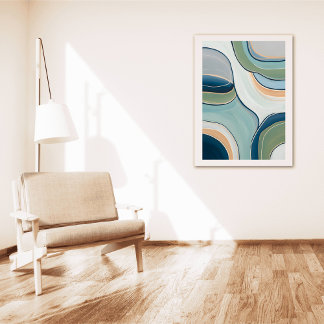 Flowing Green and Blue Curves Abstract Art Print Poster