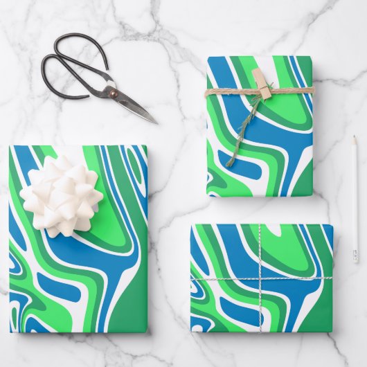 Flowing Green and Blue Marble Stripes Geschenkpapier Set (Vorderseite)