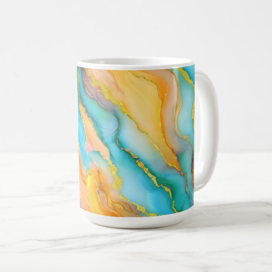 Flowing  Marble Effect  in Teal, Orange and Gold Kaffeetasse (VorderseiteRechts)