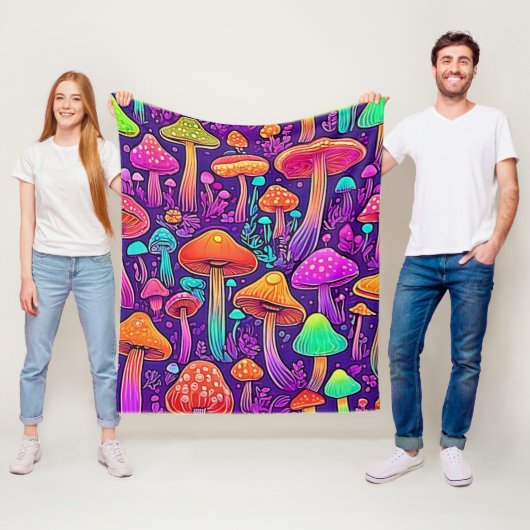 Flowy Neon Mushrooms Dance Fleecedecke (Beispiel)