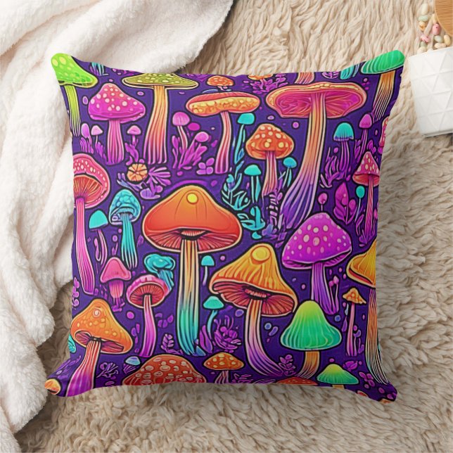 Flowy Neon Mushrooms Dance Kissen (Decke)
