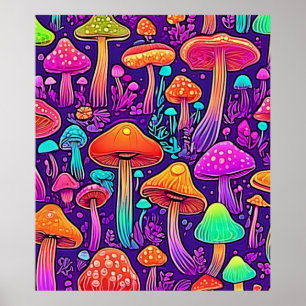 Flowy Neon Mushrooms Dance Poster