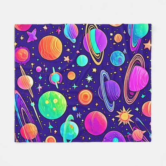 Flowy Neons: Planeten & Sterne Fleecedecke (Vorderseite (Horizontal))