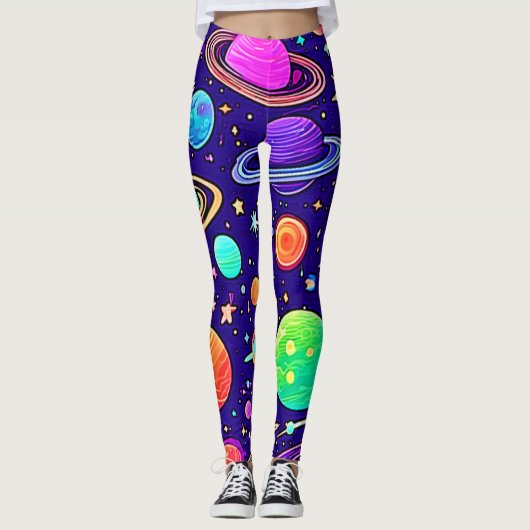 Flowy Neons: Planeten & Sterne Leggings (Vorderseite)